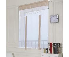 SIMPVALE 1 Pieza Cortina Romana Bolsillo De Barra, Tie Up Translúcido Persianas Romanas, Tul Cortinas de Empalme Bordado - Marrón Claro, Ancho 80cm / Altura 120cm