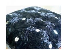 Black Paradise - Decorativa Funda de Cojin 40 x 40 cm, Square Negro Seda Satén Bordado de La Cinta