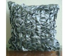 Vintage Silver - Decorativa Funda de Cojin 40 x 40 cm, Square Plata Satén Satin Ruffles