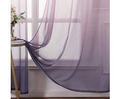 MIULEE Cortina Translúcida Visillo Gradiente Color Degradado Dos Paneles de Ojales Plateados Gasa para Ventanas Habitacion Dormitorio Cocina Sala de Estar 140x245cm Gradiente Vertical Violeta