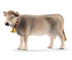 Schleich- Figura de Vaca Braunvieh con Cencerro, Color Marrón, 7,8 cm