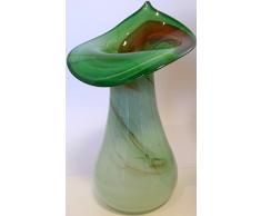 Jarrón de cristal coloreado abombado grande decorativa florero de vidrio de colores color verde, beige blanco de mármol soplado con la boca altura 35-37cm vidriería Oberstdorfer Glashuette