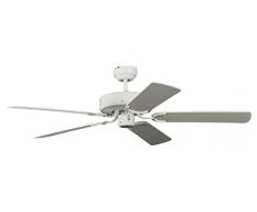 Pepeo Potkuri ventilador de techo sin luz, carcasa en blanco lacado, aspas reversibles blancas o blancas con insertos de ratán, 132 cm, para habitaciones de hasta 25 m²