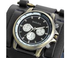 JewelryWe Reloj de Pulsera Grande Negro de Estilo Gótico Punky Hip-Hop para Hombres Chicos, Correa de Cuero Ancha de Moda Retro Punk Rock
