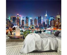 murimage Papel Pintado New York 366 x 254 cm Incluye Pegamento Fotomurales Manhattan Skyline Arquitectura Estados Unidos Ciudad USA Vista 3D noche Vista