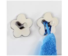WENKO 4466070100 Percha mural Fiore brillo - juego de 2, adhesivo, Acero inox, 5.8 x 2.8 x 5.8 cm, Brillante