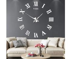 Silenciar DIY Frameless Gran Reloj De Pared Números Romanos 3D Relojes De Pared Espejo Pegatina Para Ministerio Del Interior Decoraciones (Plata)