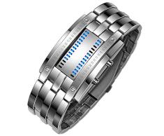 TONSHEN Binario Reloj Deportivos Acero Inoxidable Bisel Y Correa Moda Relojes de Pulsera Calendario El Unico Diseño Simple Digitales LED Azul Luz Cool Relojes (Hombre)