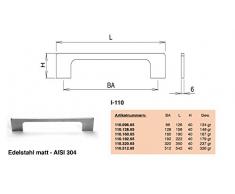 Tirador para muebles, cajón, manija Reling, acero inoxidable mate, longitud de 126 mm – 542 mm