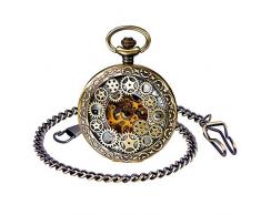 Infinito U- Retro Reloj de Bolsillo para Hombres y Mujeres Lupa Engranaje Especial Punky Hueco Mecánico Deportivo Reloj de Bolsillo con Cadena