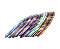 AIUIN 30pcs 30 Colores Pegatinas de Uñas Tiras de Alambre Herramientas de Uñas Franja Nail Art Decoración Sticker DIY Uñas Color Aleatorio