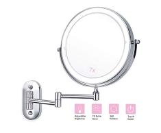 XIFIRY Espejo de Afeitado Montar en la Pared, Aumento 7X, Doble Cara, Plegable, LED, Espejo de baño retráctil, 360 °, Giratorio, Iluminado, Funciona con 4 Pilas AAA, 8 Pulgadas