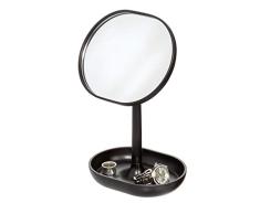 iDesign pie, pequeño redondo de plástico, espejo de baño giratorio con bandeja para guardar maquillaje o joyas, negro, 16,5 cm x 11,4 cm x 25,5 cm