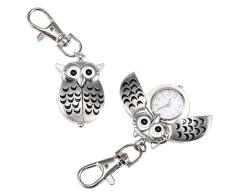 Liamostee Moda Unisex Llavero Reloj de Bolsillo Aleación de Metal Llavero Vintage Búho Forma Reloj Llavero Bolsa Coche Regalos de Cumpleaños