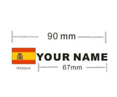 Pegatina vinilo impreso para coche, moto, bici, pared, puerta, nevera, carpeta, etc. Bandera mas nombre personalizado