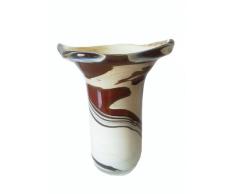 Jarrón de vidrio cristal, florero de cristal coloreado y soplado con la boca, en color marron, beige, blanco, jarron decorativo altura circa 20 cm, disenado y fabricado para la Oberstdorfer Glashütte