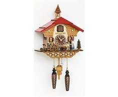 Reloj cucú de cuarzo Casa de la selva negra con bebedor de cerveza y rueda de molino que se mueven, con música, incluye baterías TU 4215 QM