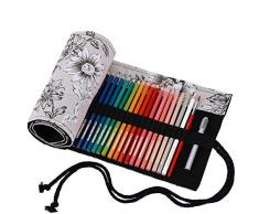 abaría - Bolsa de lápiz de Colores, Mediana Estuche Enrollable 48 lápices, portalápices de Lona, Organizador para Arte, Pintura