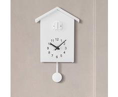 OUJIE Cuco Reloj De Pared,Estilo Nórdico 7 Puntos A 20 Puntos Pajarito por La Ventana Hora Informe Reloj T60 Dormitorio Plastico Forma del Techo Reloj De Péndulo,Blanco
