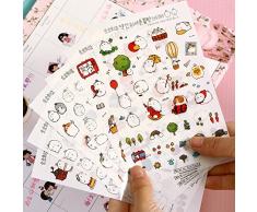 LAAT Historieta Pegatinas Etiqueta engomada del conejo Niños pegatinas pegatinas lindas Decoración de libros 6pcs