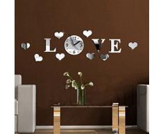 EsportsMJJ Bricolaje 3D Hogar Moderno Amor Pared Reloj Decoración Espejo Sala De Estar