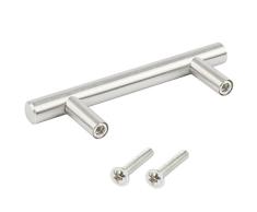 TRIXES Paquete de 20 Manijas en Forma de T en Acero Inoxidable para Cajones Puertas de Gabinete 100 mm de ancho; Centros 64mm