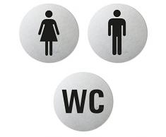 Señales I Aluminio Cepillado I Juego de 3 I Ø 75mm I Baño Mujeres + Hombres + WC I No.6703-S