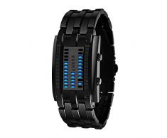 FeiWen Fashion Unico Binario Reloj de Pulsera de Hombre y Mujer Azul LED Luminosidad Rectangular Acero Inoxidable del Bisel Digitales Relojes Calendario, Negro (Mujer)