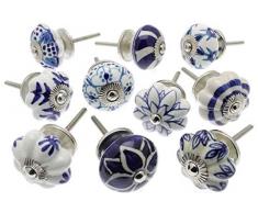 TheCraftCompany 10 Perillas de Armario de cerámica Shabby Chic mezcladas Azules Perillas de Cocina de Tirador del cajón Juego de 10 Piezas