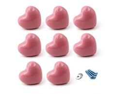 Rosado Perilla del cajón Perillas del gabinete de cerámica Manija de la habitación de los niños Tirar de la forma del corazón Para los cajones de la cómoda (paquete de 8 tornillos incluidos)