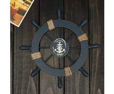 ULTNICE Decoración de la pared del hogar del timón de la nave del barco de madera mediterráneo (azul marino)