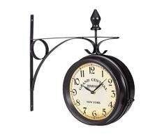 Relaxdays Reloj de estación de Tren, Doble, Retro, A Pilas, Vintage, Negro, Hierro, Vidrio, 35 x 35 x 10 cm