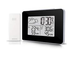 Estación meteorológica,Termómetro Higrómetro Digital Interior y Exterior con Sensor Inalámbrico,gran pantalla LCD,Pronóstico del Tiempo,Reloj Despertador