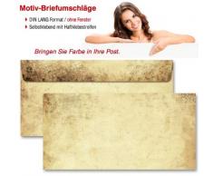 Paper-Media - Sobre sin ventana, 110 x 220 mm, formato alargado, autoadhesivo, con banda extraíble, diseño de papel antiguo