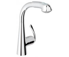 Grohe 32555000 Zedra - Grifo monomando de encimera (un solo orificio, caño extraíble con ducha, menos presión para calentadores de baja presión)