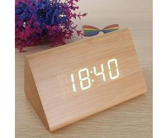 EsportsMJJ Triangular De Madera Led Despertador Reloj Termómetro Digital De Madera-Marrón + Verde