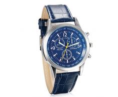 JewelryWe Relojes de Hombre Caballero, 3 Subesferas Decorativas Reloj de Moda, Correa de Cuero Clásico Casual