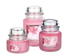 Village Candle Vela Grande con Aroma Flor de Cerezo, Cristal, Rosa, 10.3x10.3x17 cm