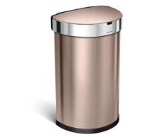 simplehuman, cubo semicircular con sensor, acero inoxidable rosa oro, 45 L