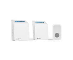 oneConcept Portaton 330 timbre por radio 3 piezas receptor de batería (emisor de señal, 2x receptores, 4 niveles volumen, alcance hasta 180m, timbre de casa inalámbrico blanco)
