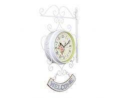 heresell - Reloj de Pared de Doble Cara, diseño Vintage con Soporte de Metal para Exteriores, Montaje en el jardín, silencioso, silencioso, estación de Tren