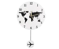 AUNMAS Nordic Wall Clock Europa Forma de Mapa con Modelo de avión péndulo Que cuelga Reloj Pared decoración Oficina Dormitorio Sala de Estar decoración del hogar