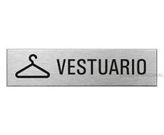 Ofform Placa de puerta l Señal acero inoxidable con texto l pictogramaVestuario l 160x40 mm l No.27142