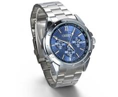 JewelryWe Hombre del Reloj, Display Azul Puntero de Plata, Plata Pulsera de Acero Inoxidable