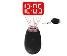 QYLT Mini Despertador Proyector, Reloj Digital de Proyección portátil, Linterna LED con cordón o Llavero, Fecha y Hora de visualización, Temporizador de Cuenta Regresiva (Negro)