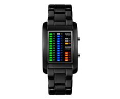 FeiWen Fashion Unico Binario Relojes de Pulsera Unisex 50M Impermeable Fecha Multicolor LED Luz Outdoor Deportivo Digitales Electrónica Rectangular Acero Inoxidable Reloj, Negro