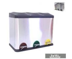 Arregui Step Bin CR705-45L Cubo de Basura y Reciclaje con Pedal, de Acero Inoxidable, con 3 cubos interiores, 3 x 15L (45L), Gris