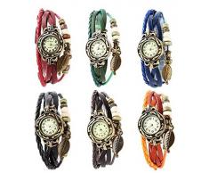 Demarkt Reloj de Pusra Cuarzo Brazalete Cuero Negro Trenzado Retro para Mujer