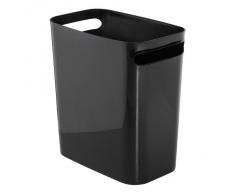 iDesign Cubo de basura con asas, papelera pequeña de plástico con capacidad para 9,5 litros, moderna papelera de cocina, baño y oficina, negro