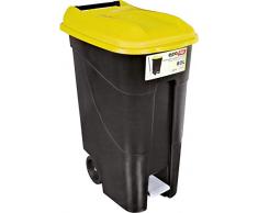 Tayg 259297 Cubo Basura Ruedas + Pedal 80 litros, Negro/Amarillo